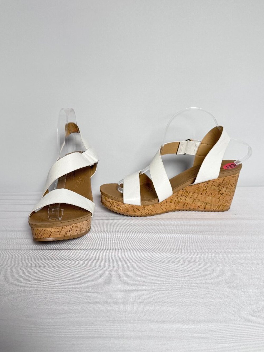 Size 10 CL By Chinese Laundry White Wedge Cork Heel Ankle Strap Sandals KEN-002